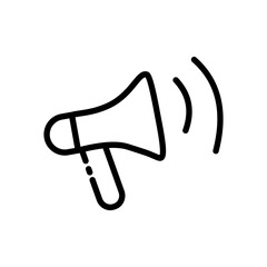 Loudspeaker line icon. Voting, speech, speaker, mouthpiece, announcement, important information, events. communication concept. Vector black line icon on white background