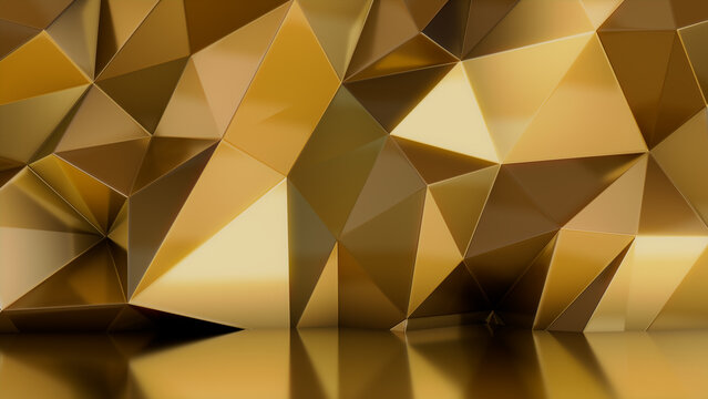 Gold 3D Geometric Wall. Contemporary Architectural Background.