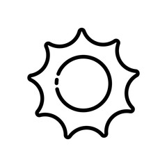 Sun line icon. Sunny, summer, warm, hot, joy, light, day, rest, vacation, enlightenment, mood, travel, climate, season, application, weather forecast. Nature concept. Vector black line icon
