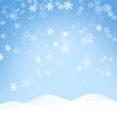 White snowflake with bokeh backgrounds on blue backgrounds in Christmas Holiday with copy sapce , illustration 