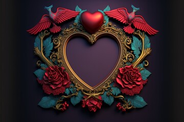 frame with red rose, AI generated