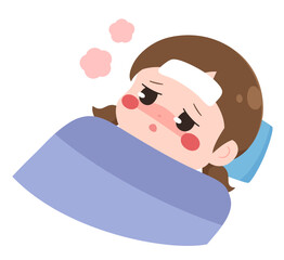 発熱した女の子のイラスト