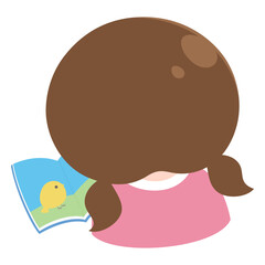 絵本を読む女の子の後ろ姿のイラスト