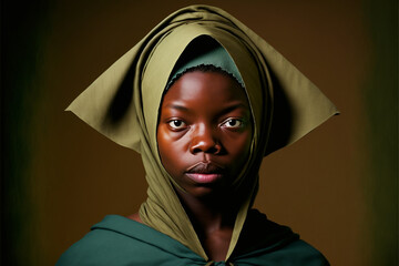 Generative AI portrait of black woman. Artistic rappresentation of black woman during colonialism. - obrazy, fototapety, plakaty