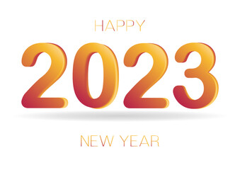 Happy New Year 2023 celebration card or banner. Winter holidays concept vector illustration with 3D effect on trendy viva magenta color background. 