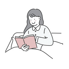 ベッドで読書をする女性のイラスト素材
