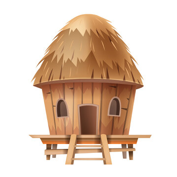 Bungalow hut, vector African thatched nipa house, straw village bamboo beach tent building roof. Poor people shack, Hawaii summer tropical camp construction. Cartoon traditional bungalow hut clipart