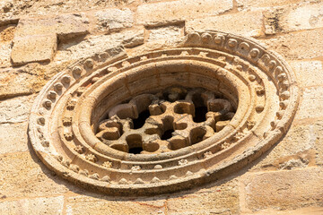 Romanesque rose window in the medieval Monastery of Saint Mary of Carracedo, Spain