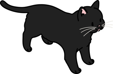 Simple and adorable illustration of black cat smiling top view