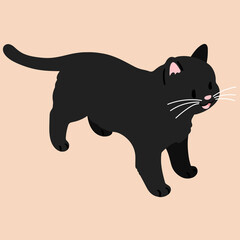 Simple and adorable illustration of black cat smiling top view flat colored