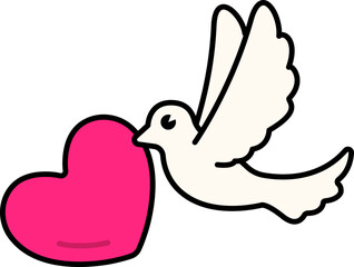 Bird flying with heart Icon Elements Colored Outline Style