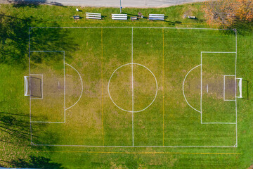 Aerial top-down of a soccer field