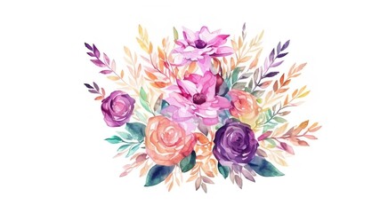 Fototapeta na wymiar Bouquet of flowers on a light green background illustration. Made of flowers, rich color palette.