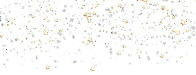 new year pattern. Christmas theme, golden openwork shiny snowflakes, star, 3D rendering.