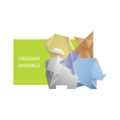Simple origami symbol and icons of Animals.Template for poster,book,invitation with place for text.Realistic icon of toys animals.Origami animals design.Vector illustration.Isolated on white