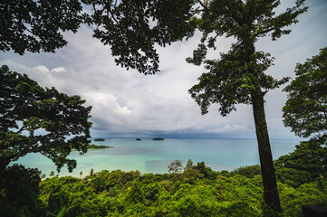 Beautiful seascape view with endless horizon at kai bae viewpoint on koh chang trat thailand.Ko Chang island, known also as 'Elephant Island' named because of its elephant shaped headland