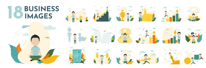 Obraz na płótnie Canvas Business vector illustrations. Collection of businessman people taking part in business activities. Vector illustration