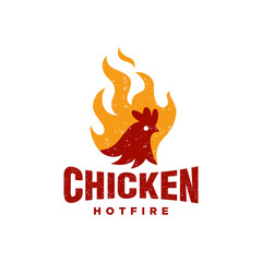 chicken fire logo in rustic vintage, hen head with flame hot symbol vector icon illustration, ,perfect for fast food restaurant icon or any food related business © Ramosh Artworks