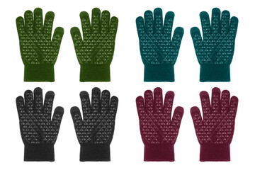 Knitted gloves on a white background.Work gloves are anti-slip.Gloves for using a smartphone.