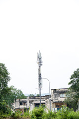 Obraz premium 4G and 5G Cell site, Telecommunication tower radio tower or mobile phone base station. Development of communication systems in urban area.