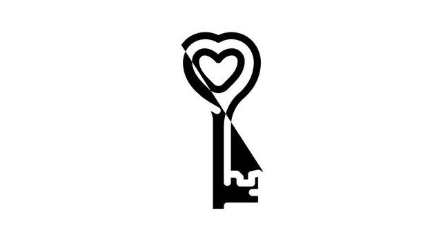 heart key wedding key line icon animation