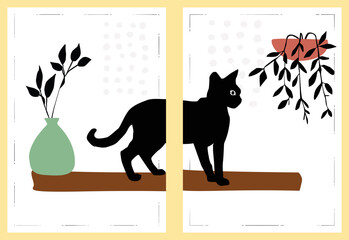 Abstract boho cat print printable wall art neutral cats decor