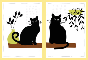 Abstract boho cat print printable wall art neutral cats decor