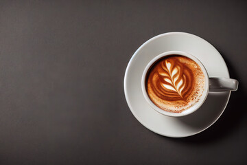 Cappuccino Tasse auf braunem Hintergrund mit Textfreiraum, Generative AI