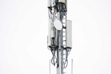4G and 5G Cell site, Telecommunication tower radio tower or mobile phone base station. Development of communication systems in urban area.