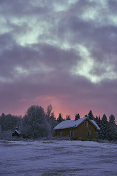 Winter evening clouds above the abandoned farm.