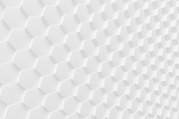 Abstract white hexagonal shape forms dynamic grid design background. Futuristic technology concept. 3d render illustration. White Hex geometry pattern surface. 3d illustration