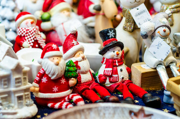 Christmas toys for sale at the christmas fair.