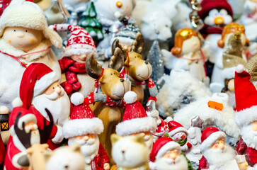 Fototapeta premium Christmas toys for sale at the christmas fair.
