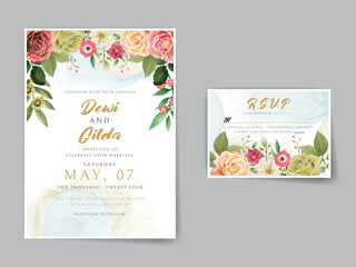 Colorful floral wedding invitation card