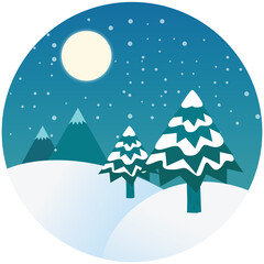 a snowy mountain village with a beautiful full moon
