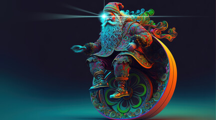 fantasy magic Santa Claus riding a unicycle and fective Christmas elements,Generative AI.