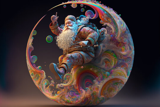 fantasy magic Santa Claus riding a unicycle and fective Christmas elements,Generative AI.