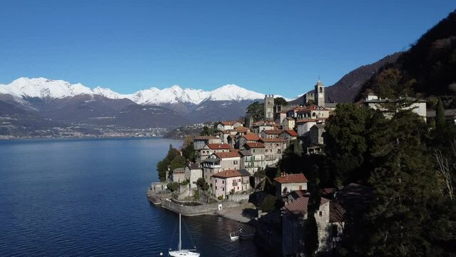 Aerial view of Corenno Plinio a village on Lake Como