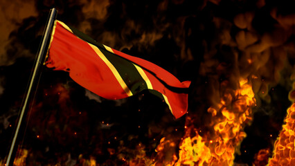 flag of Trinidad and Tobago on burning fire bg - hard times concept - abstract 3D rendering