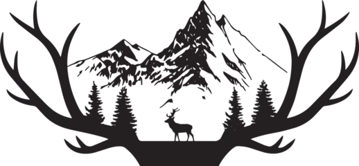 Plexiglas foto achterwand  mountain landscape with forest and deer vector © Dmytro