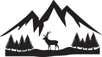 Foto op Plexiglas  mountain landscape with forest and deer vector © Dmytro