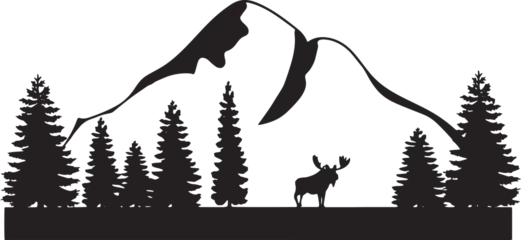 Deurstickers  mountain landscape with forest and deer vector © Dmytro