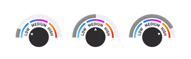Performance and success regulator. Adjustment dial. Control knob or round dial regulator. Vector illustration