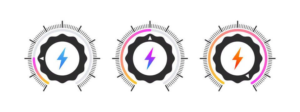 Electricity regulator. Adjustment dial. Control knob or round dial regulator. Vector illustration