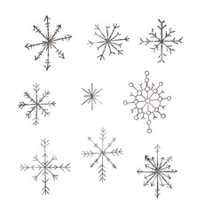 Grey snowflakes on white background. High quality illustration
