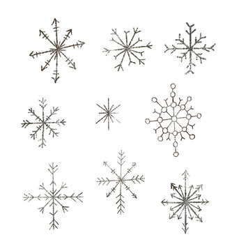 Grey snowflakes on white background. High quality illustration