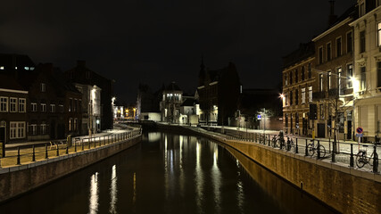 Reep canal at night in the city of Ghent