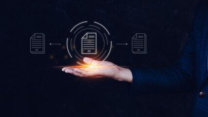 Document Management System (DMS), Online documentation database and process automation to efficiently manage files, knowledge and documentation enterprise with ERP. Corporate business technology.