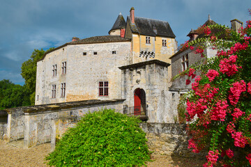 Fototapeta na wymiar Jardín del hermoso chateau gótico siglo XIV de La Brede en la Aquitania francesa