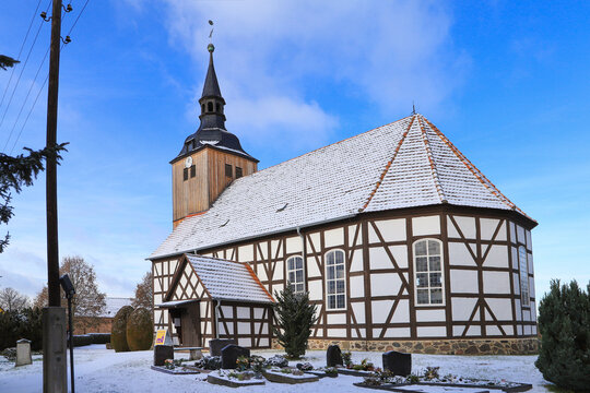 The old church (public church) of the village Schlepzig in Spree Forest in winter, Germany
